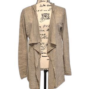 Organic Cotton Hooded Waterfall Cardigan M Eco Yoga Boho Open Front burnout